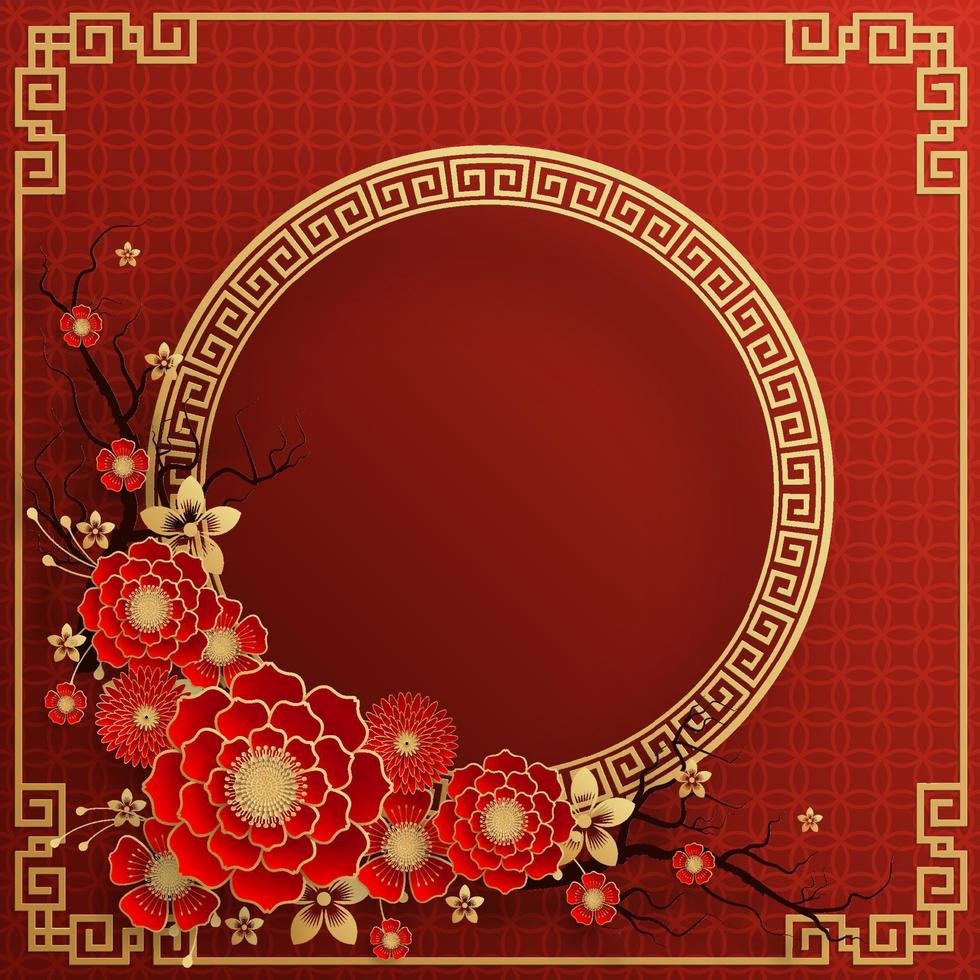 Chinese frame background red and gold color with asian elements. vector