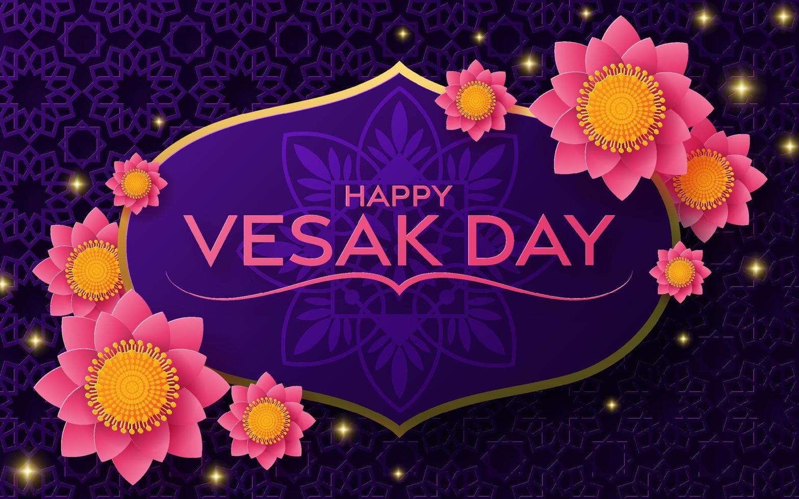 Happy Vesak Day Wishes Cards With Lotus Flowers. vector