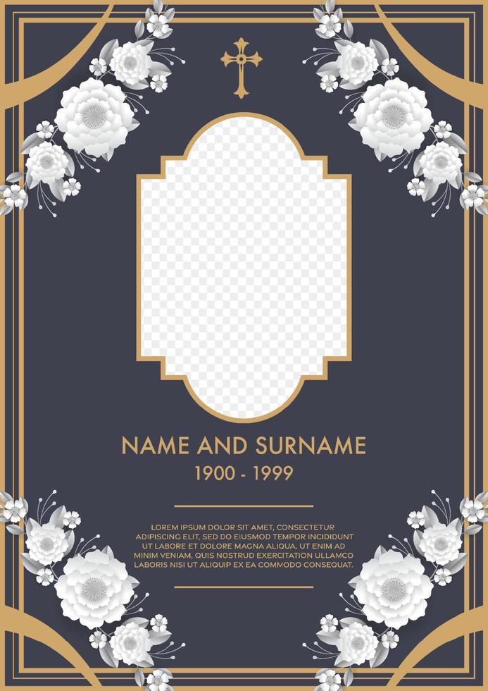 Funeral card templates with flowers paper cut vector