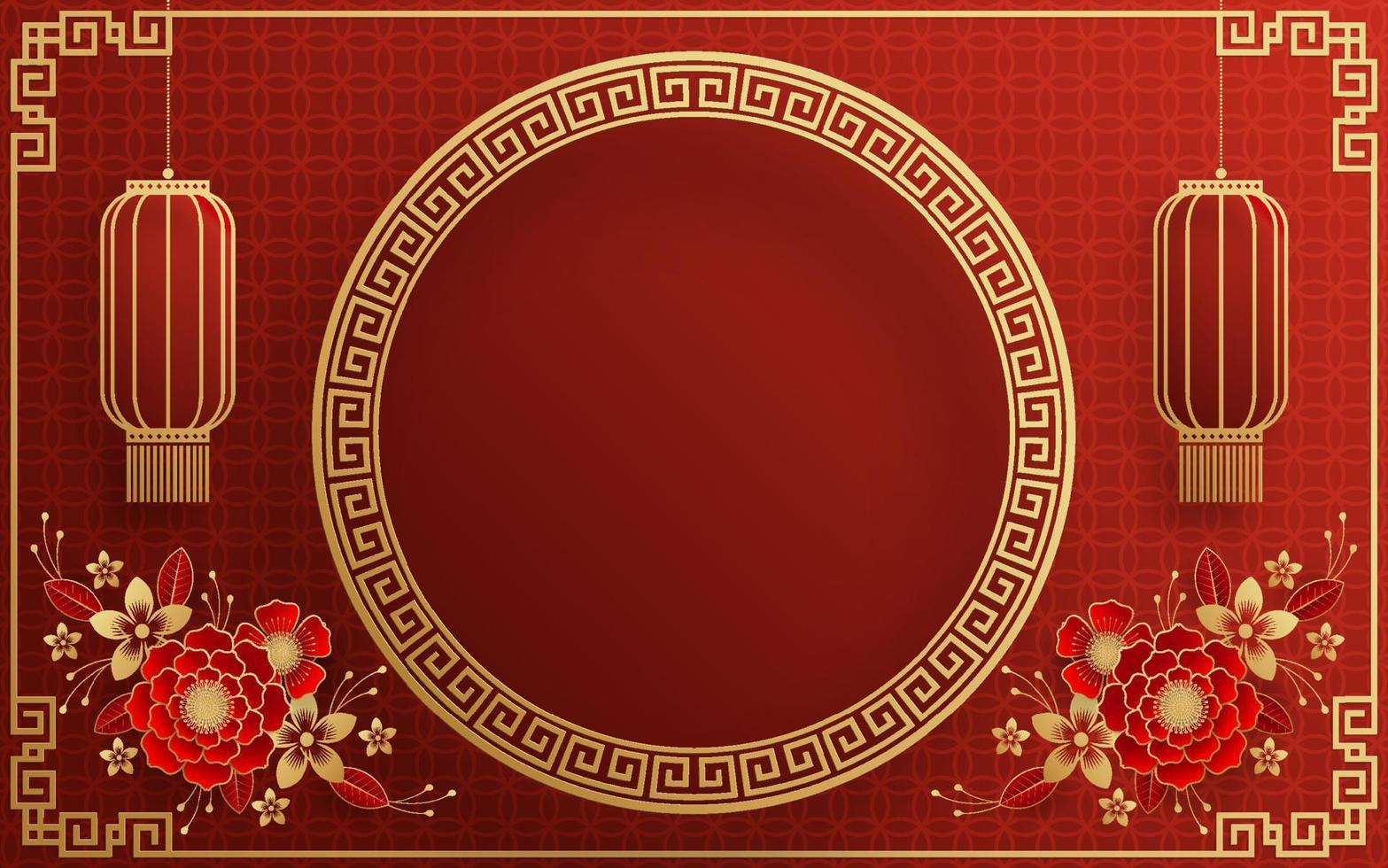Chinese frame background red and gold color with asian elements. vector