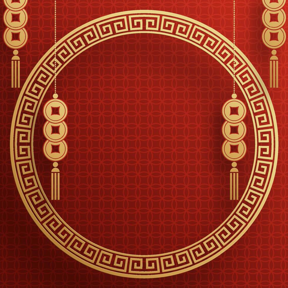Chinese frame background red and gold color with asian elements. vector