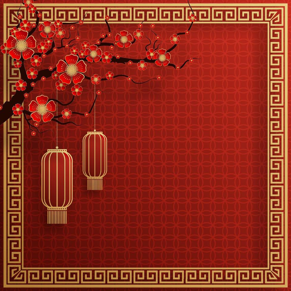 Chinese frame background red and gold color with asian elements. vector