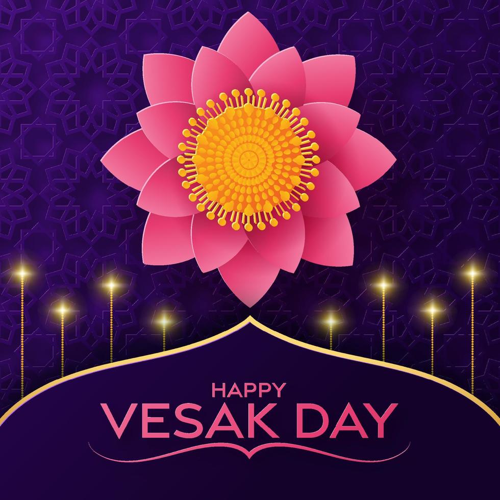 Happy Vesak Day Wishes Cards With Lotus Flowers. vector