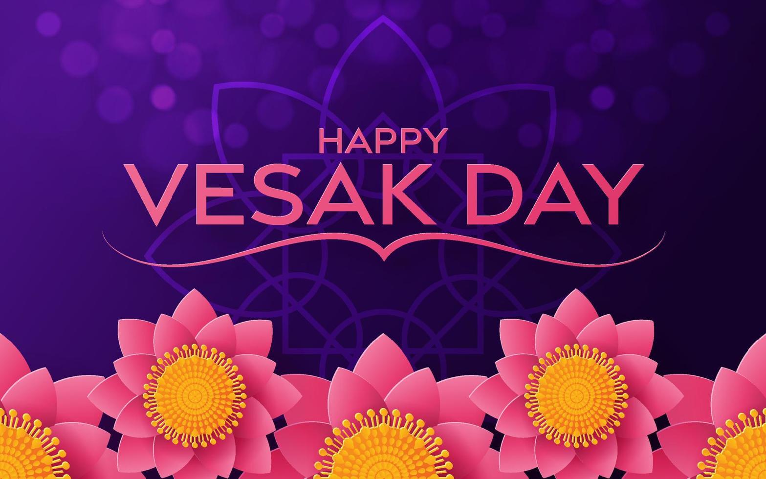 feliz día de vesak desea tarjetas con flores de loto. vector