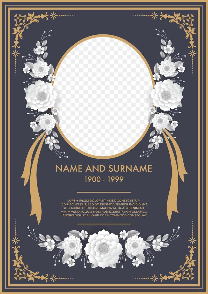 Funeral card templates with flowers paper cut vector