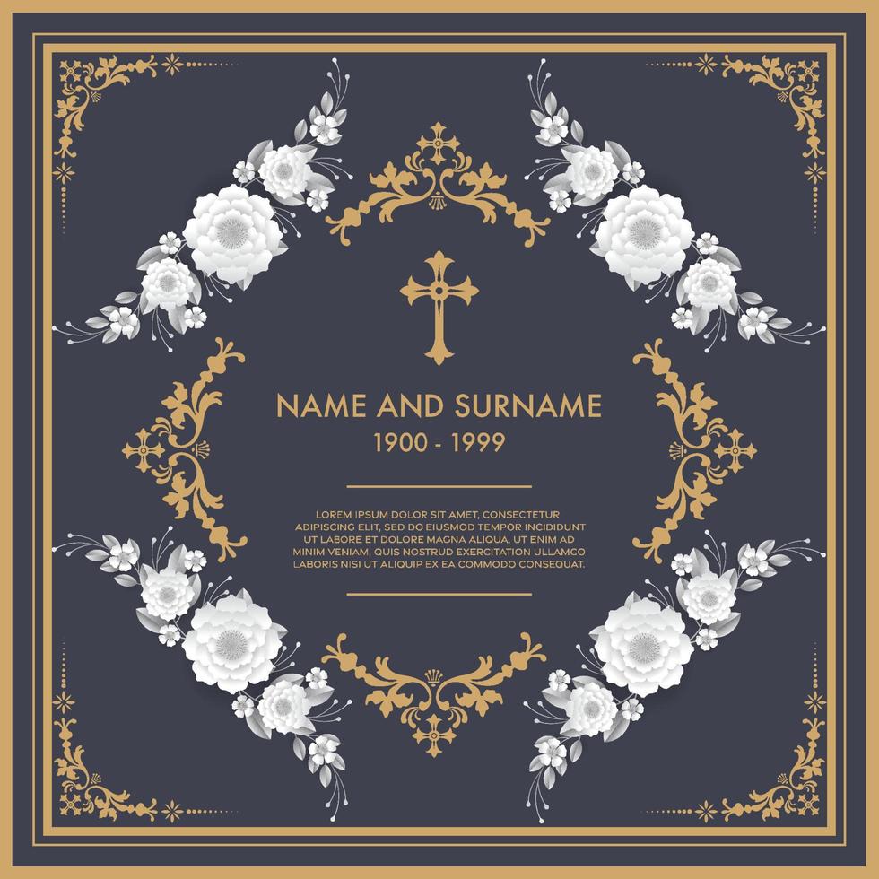 Funeral card templates with flowers paper cut vector