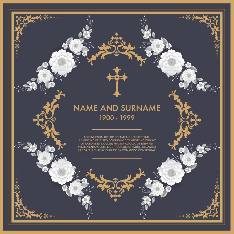 Funeral card templates with flowers paper cut vector