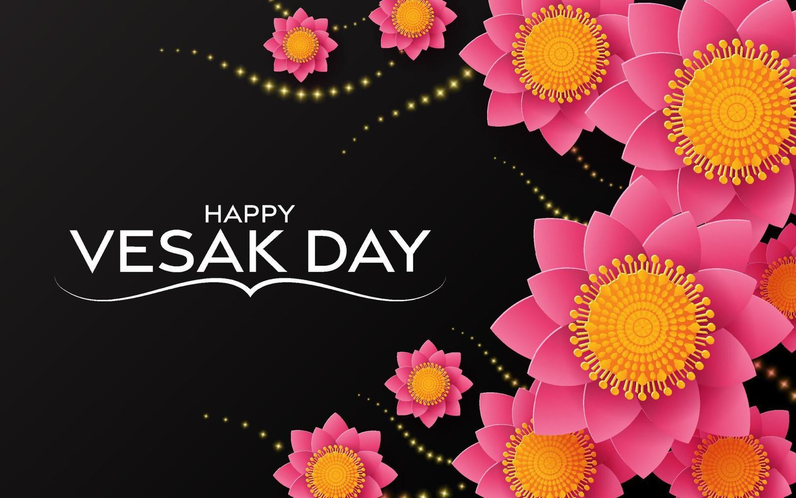 Happy Vesak Day Wishes Cards With Lotus Flowers. vector