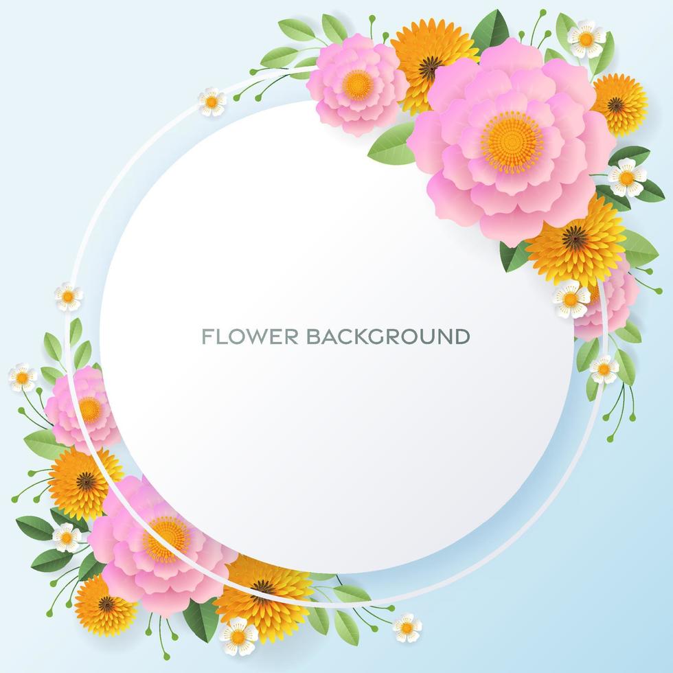 Wedding invitation card template with flowers paper cut vector