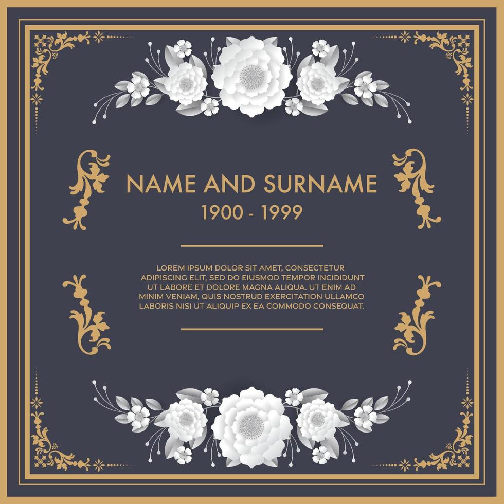 Funeral card templates with flowers paper cut vector