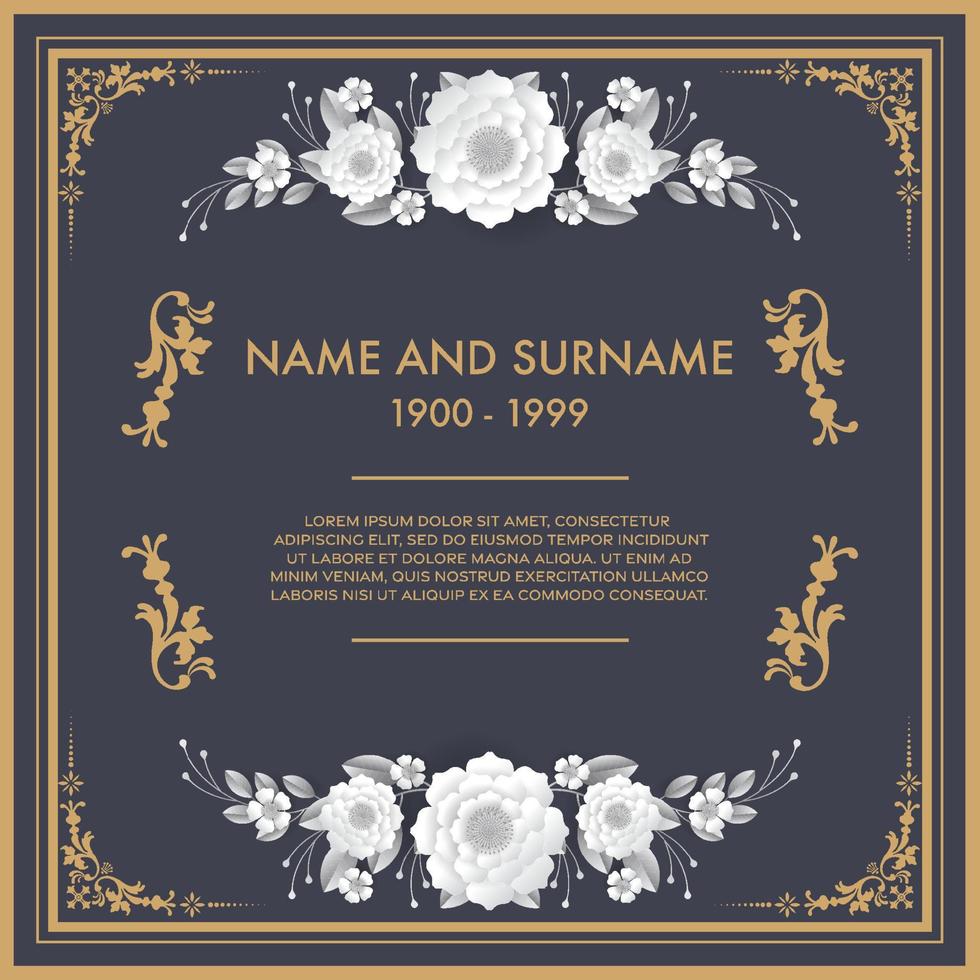 Funeral card templates with flowers paper cut vector