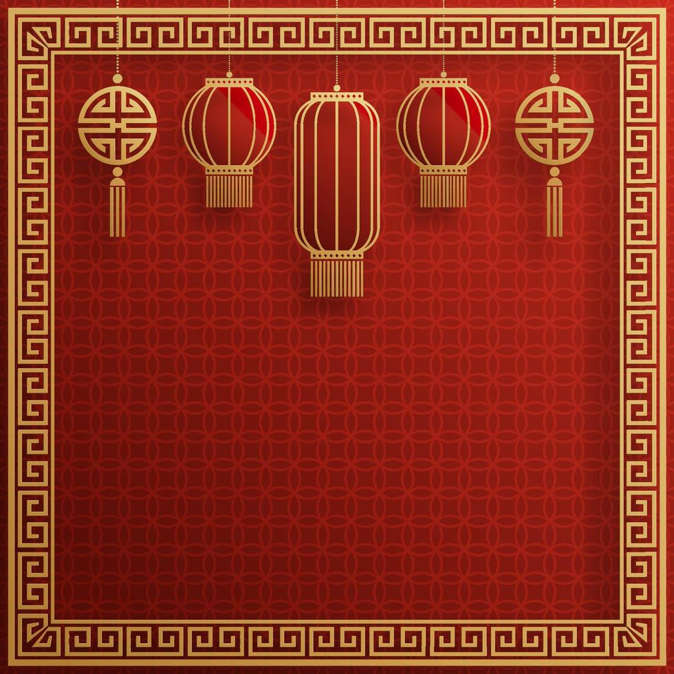 Chinese frame background red and gold color with asian elements. vector