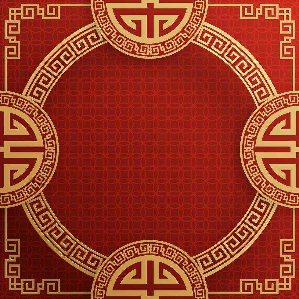 Chinese frame background red and gold color with asian elements. vector