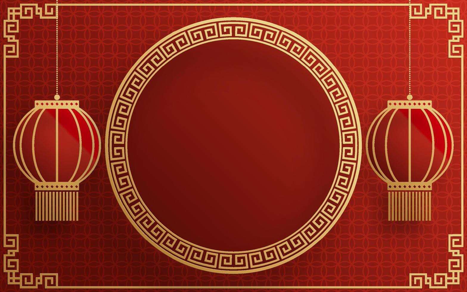 Chinese frame background red and gold color with asian elements. vector