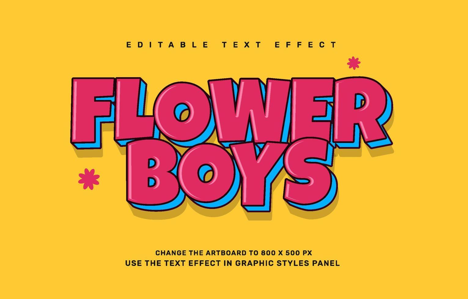 plantilla de efecto de texto editable de niños de flores vector
