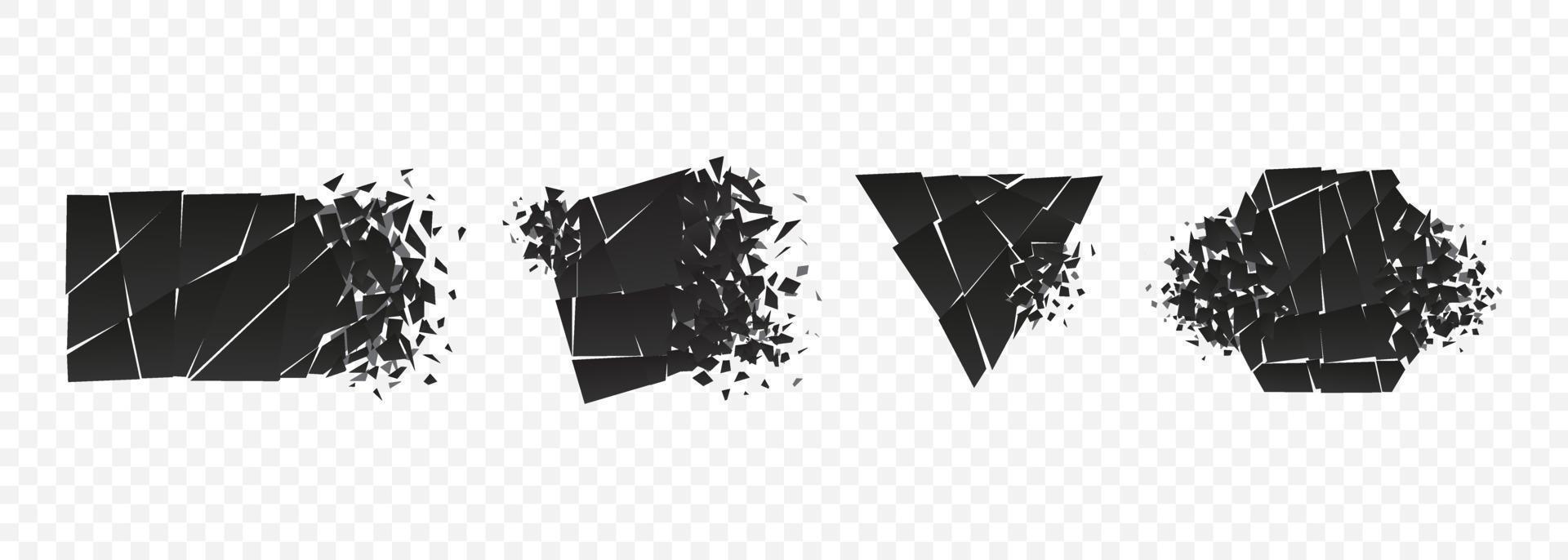 Shape explosion broken and shattered flat style design vector illustration set