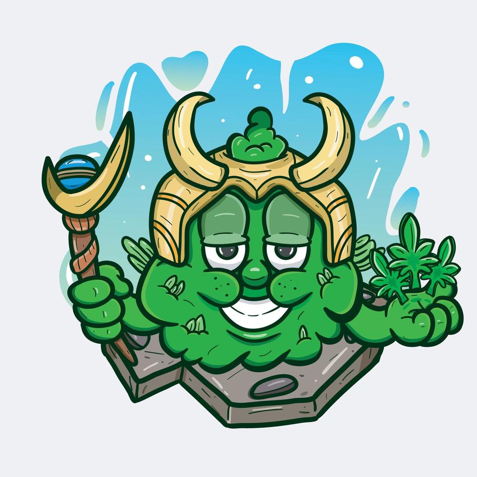 mascota de dibujos animados de brote de hierba con estilo loki. vector e ilustración