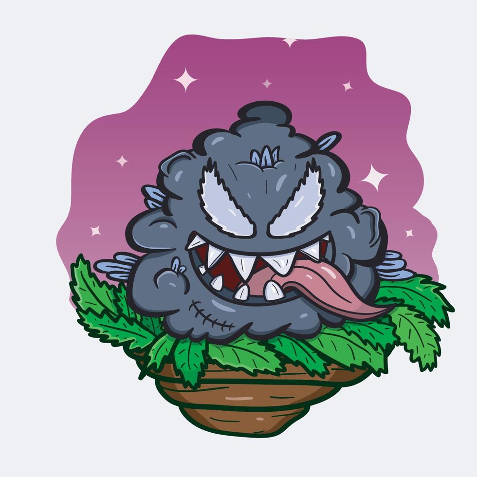 mascota de dibujos animados del brote de hierba negra monstruosa. vector e ilustración