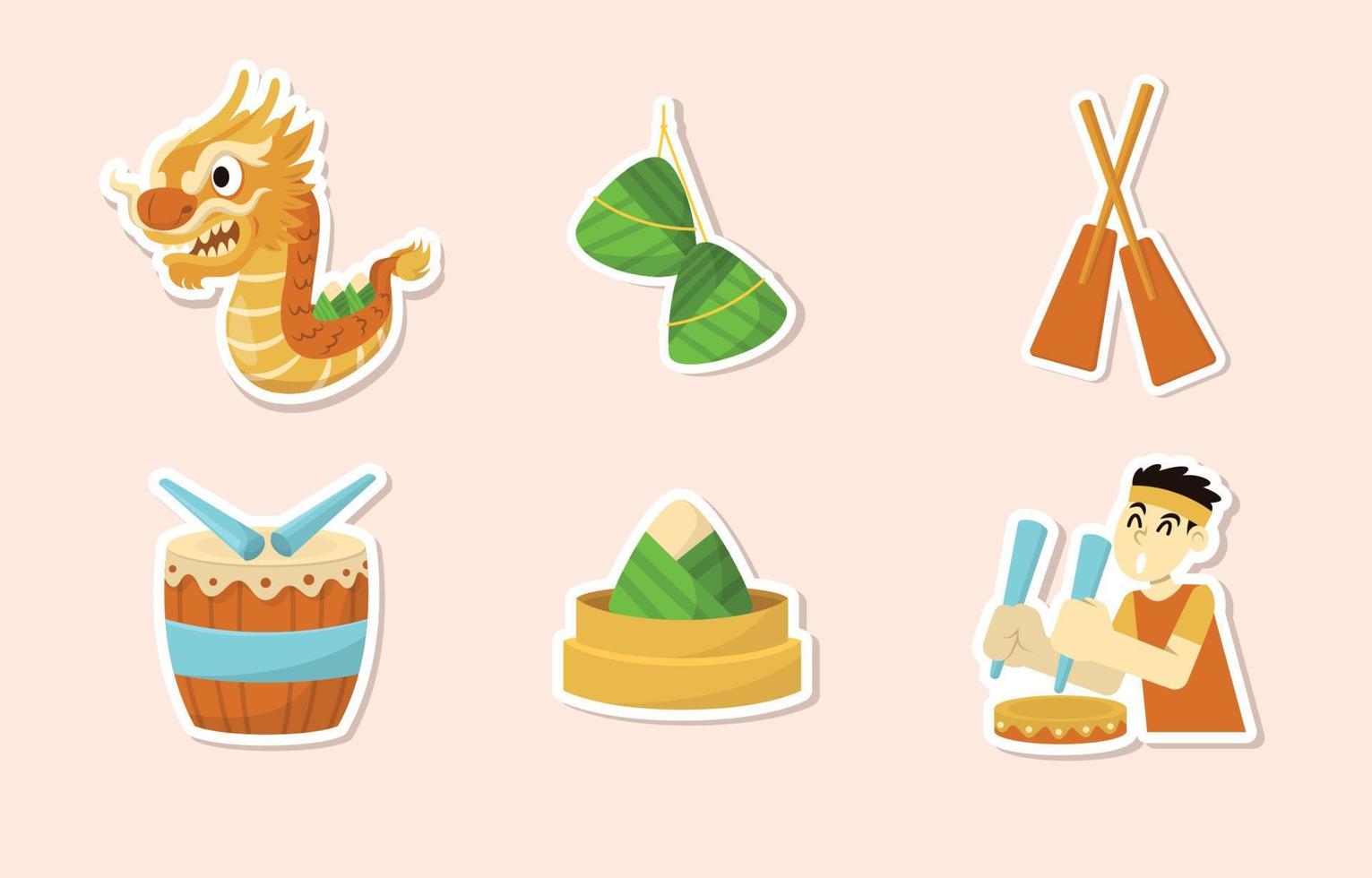 Dragon Boat Festival Sticker Set vector