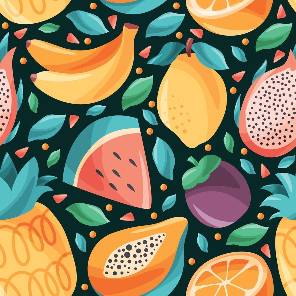 Colorful Summer Fruits Seamless Pattern Background vector