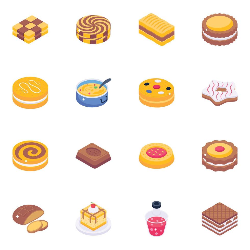 Cookies and Confectionery Isometric Icons vector