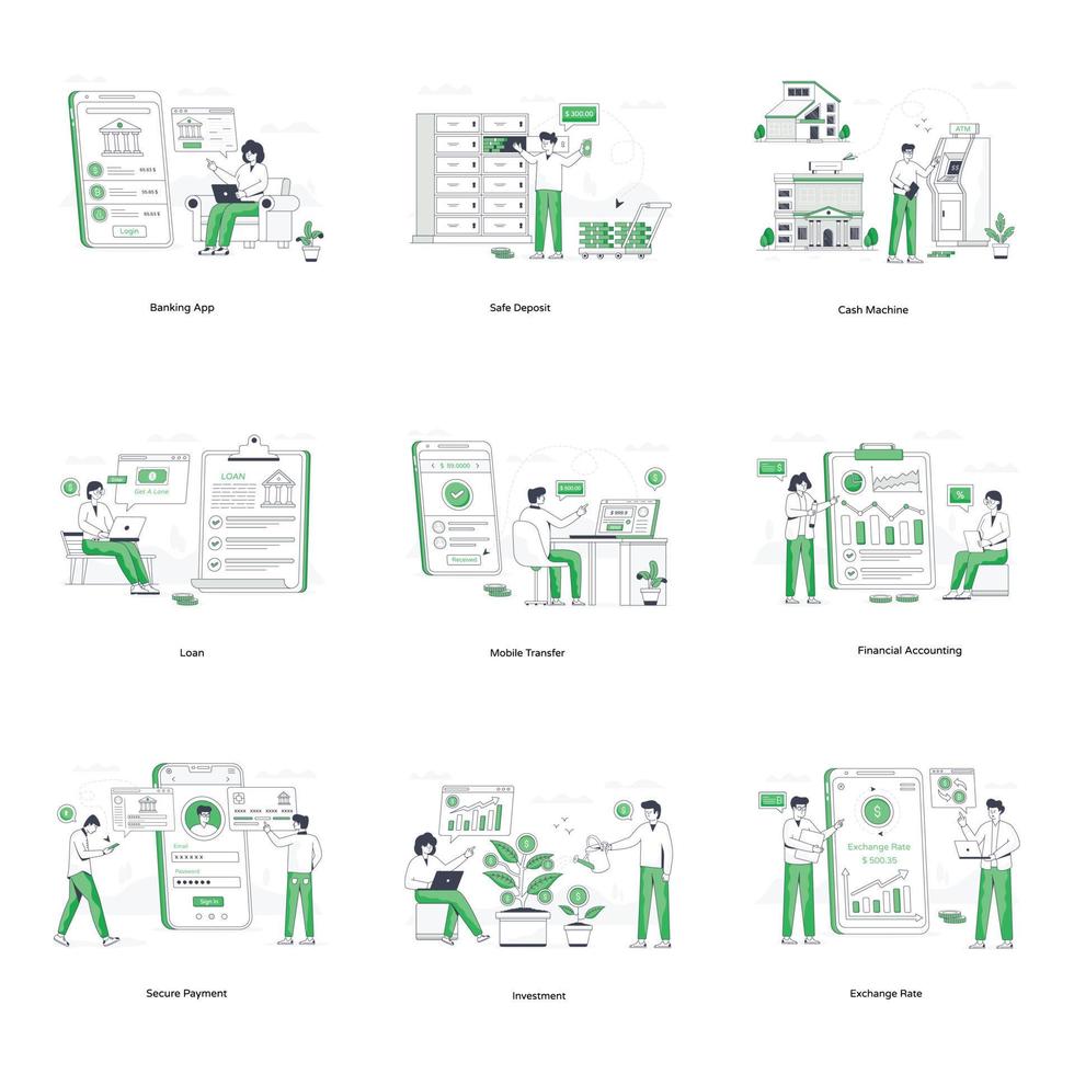 Business and Banking Flat Illustrations vector