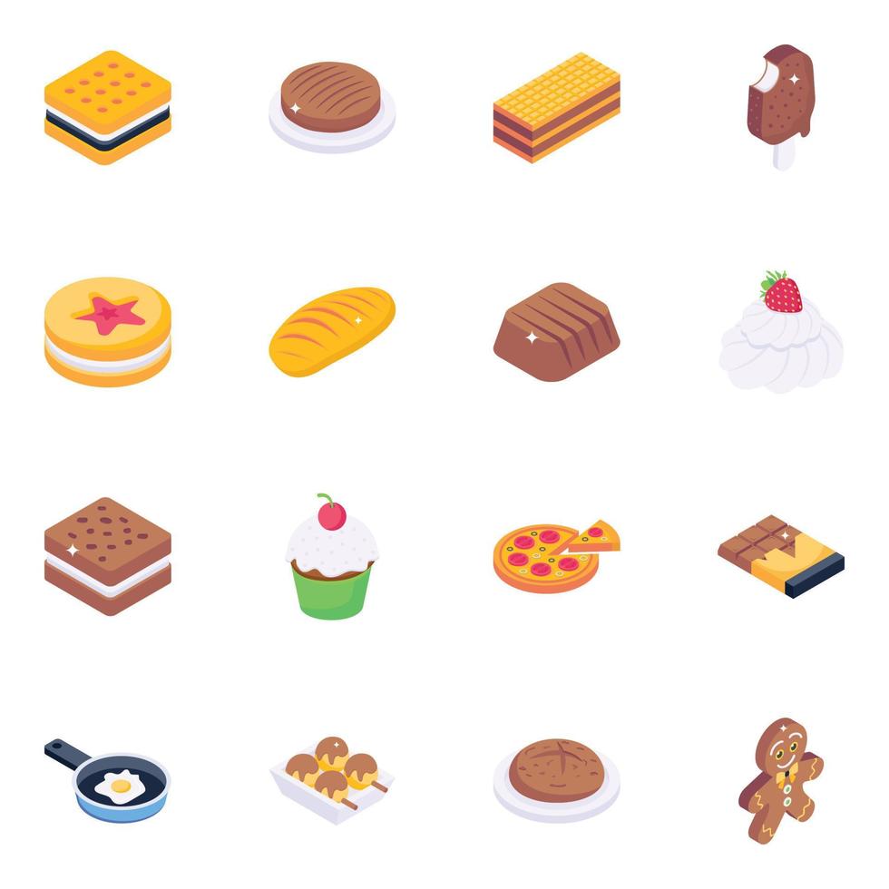Set of Confectionery Items Isometric Icons vector