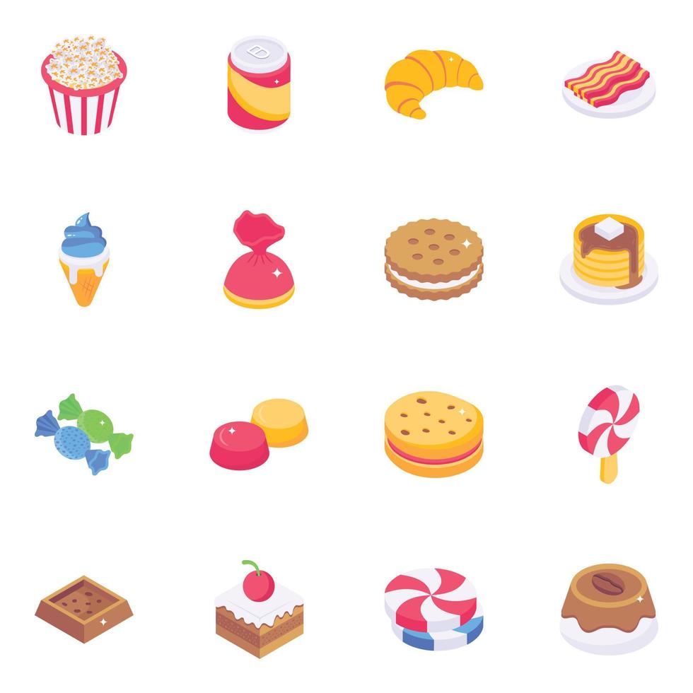 Set of Bakery Food Isometric Icons vector