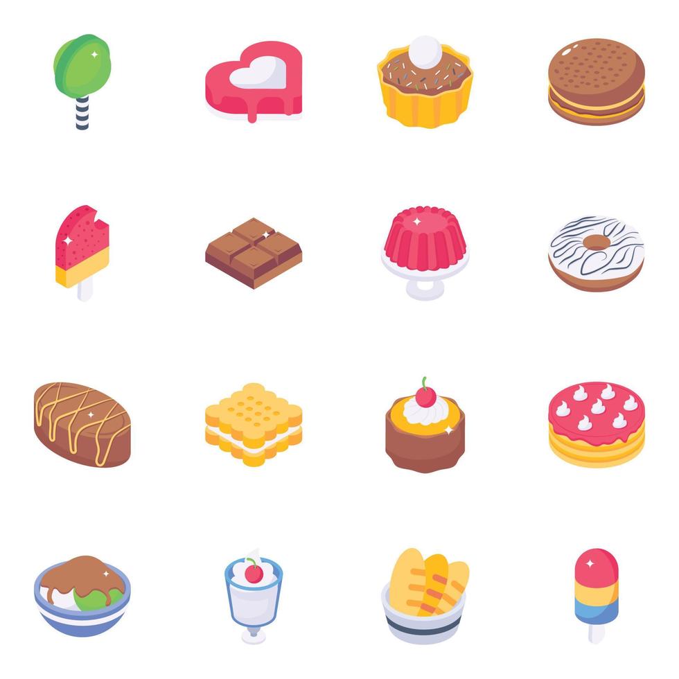 Sweets and Desserts Isometric Icons vector