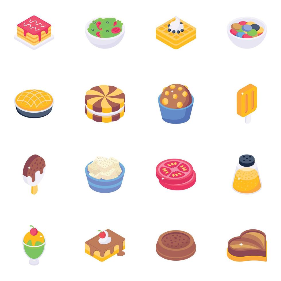 Trendy Sweets and Candies Isometric Icons vector