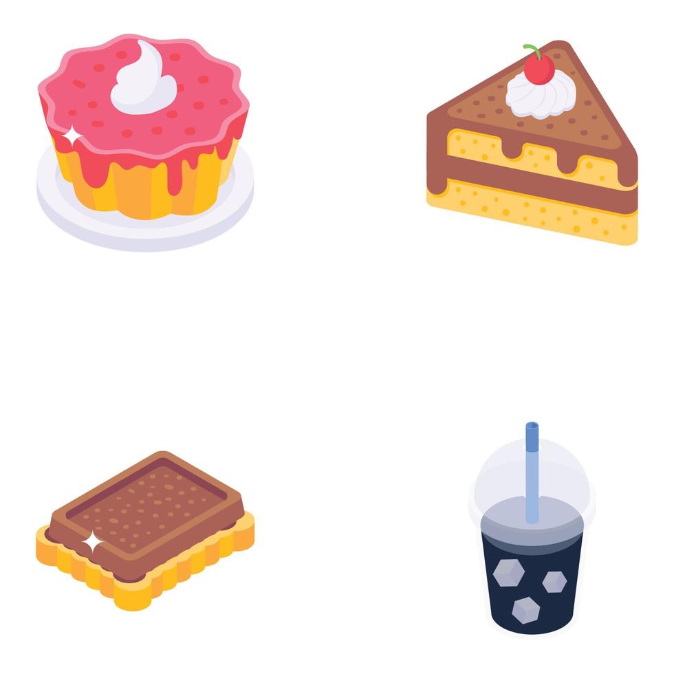 iconos isométricos de alimentos dulces y refrescos vector