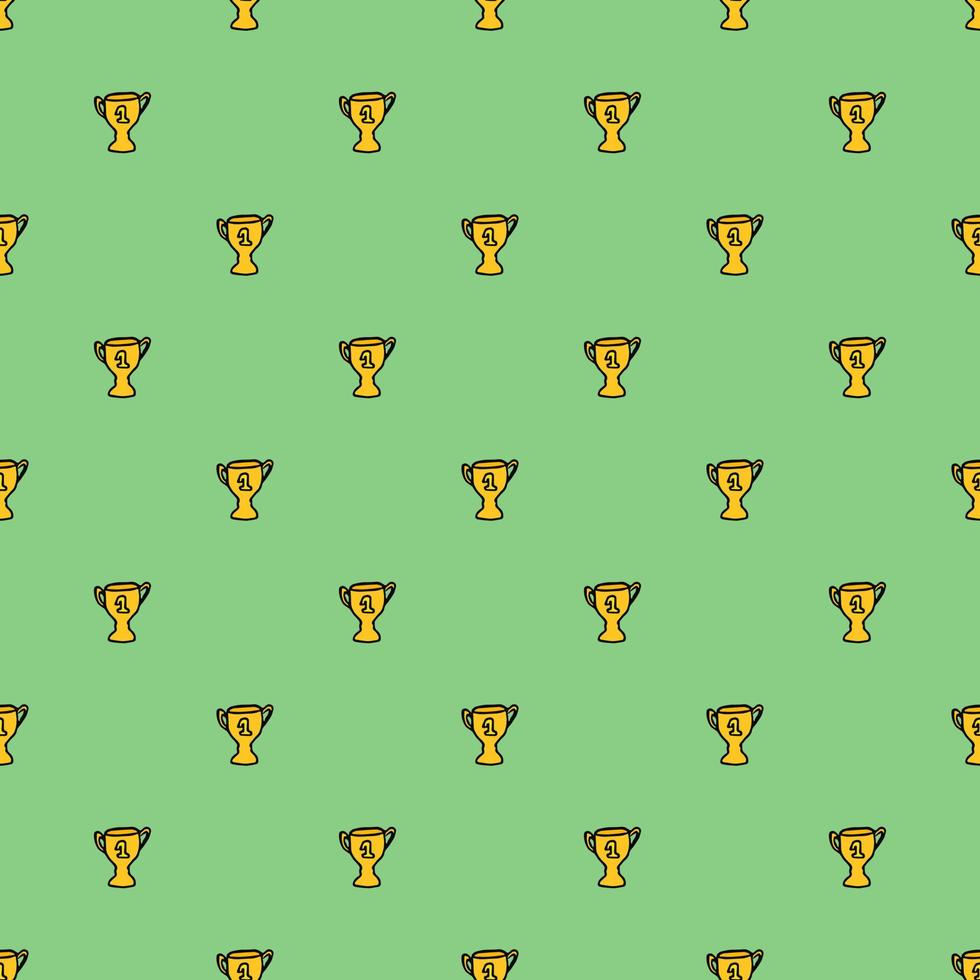 Seamless doodle pattern with championship cup. vector illustration with golden cup. Sport background