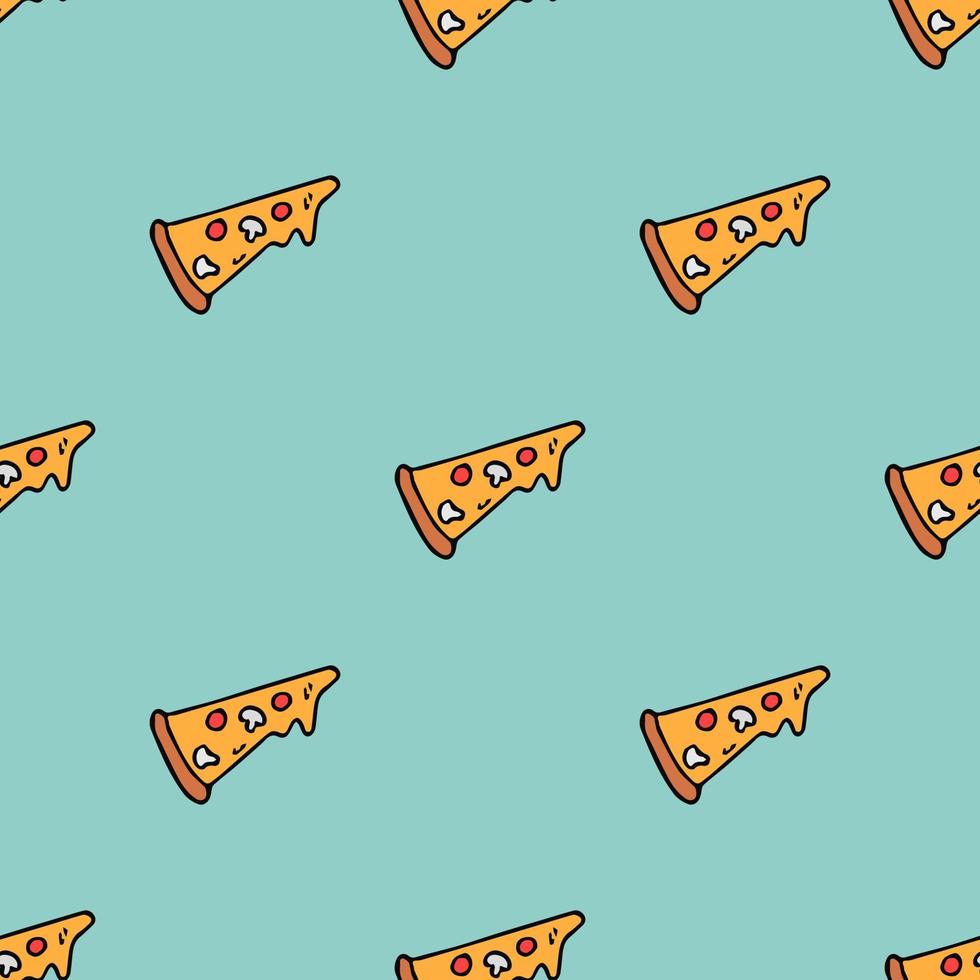 Seamless pizza pattern. Colored pizza background. Doodle vector pizza illustration
