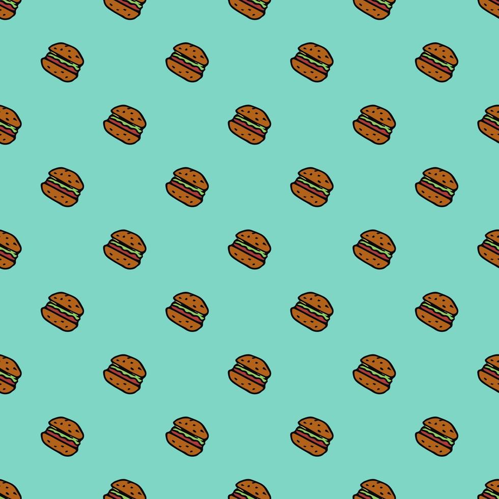 Seamless pattern with burger icons. Colored hamburger background. Doodle vector burger illustration