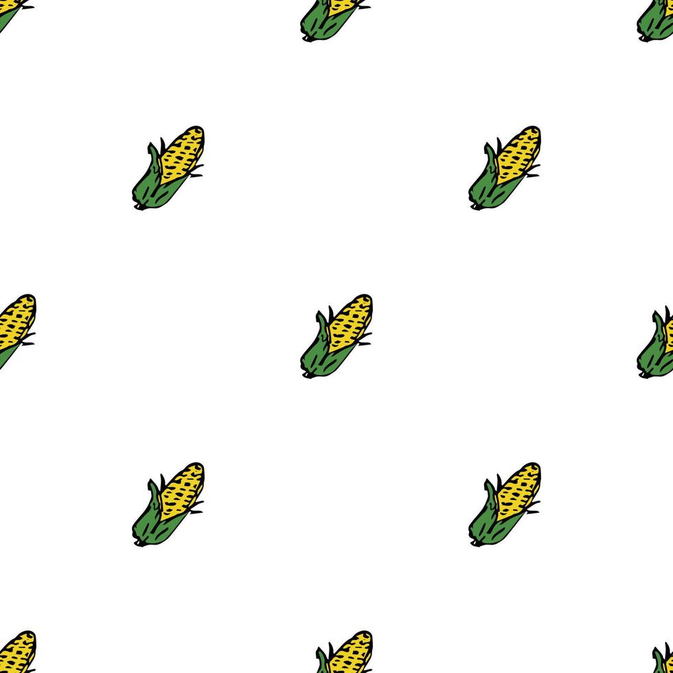 Seamless pattern with yellow corn icons. Colored corn background. Doodle vector illustration with vegetables
