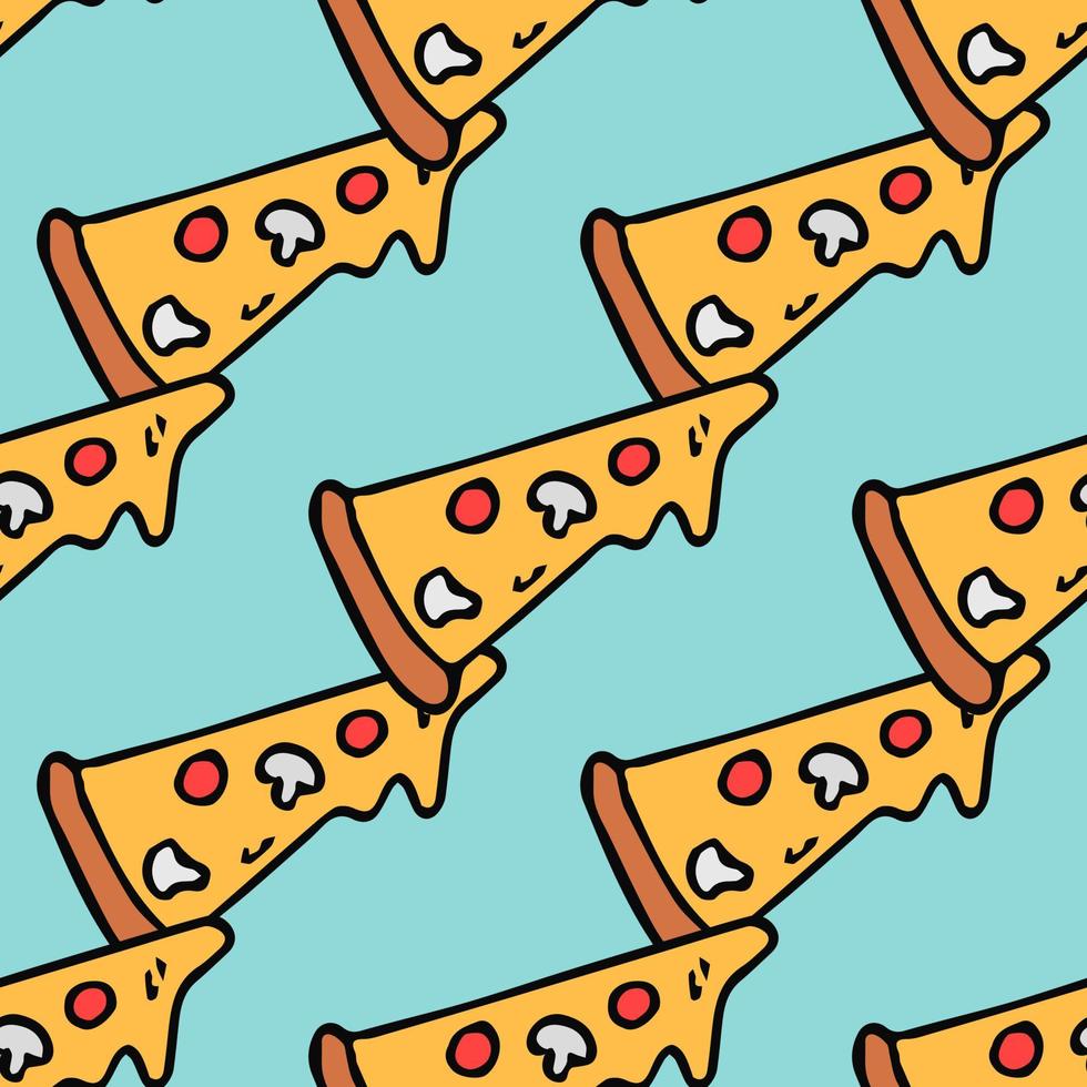 Seamless pizza pattern. Colored pizza background. Doodle vector pizza illustration