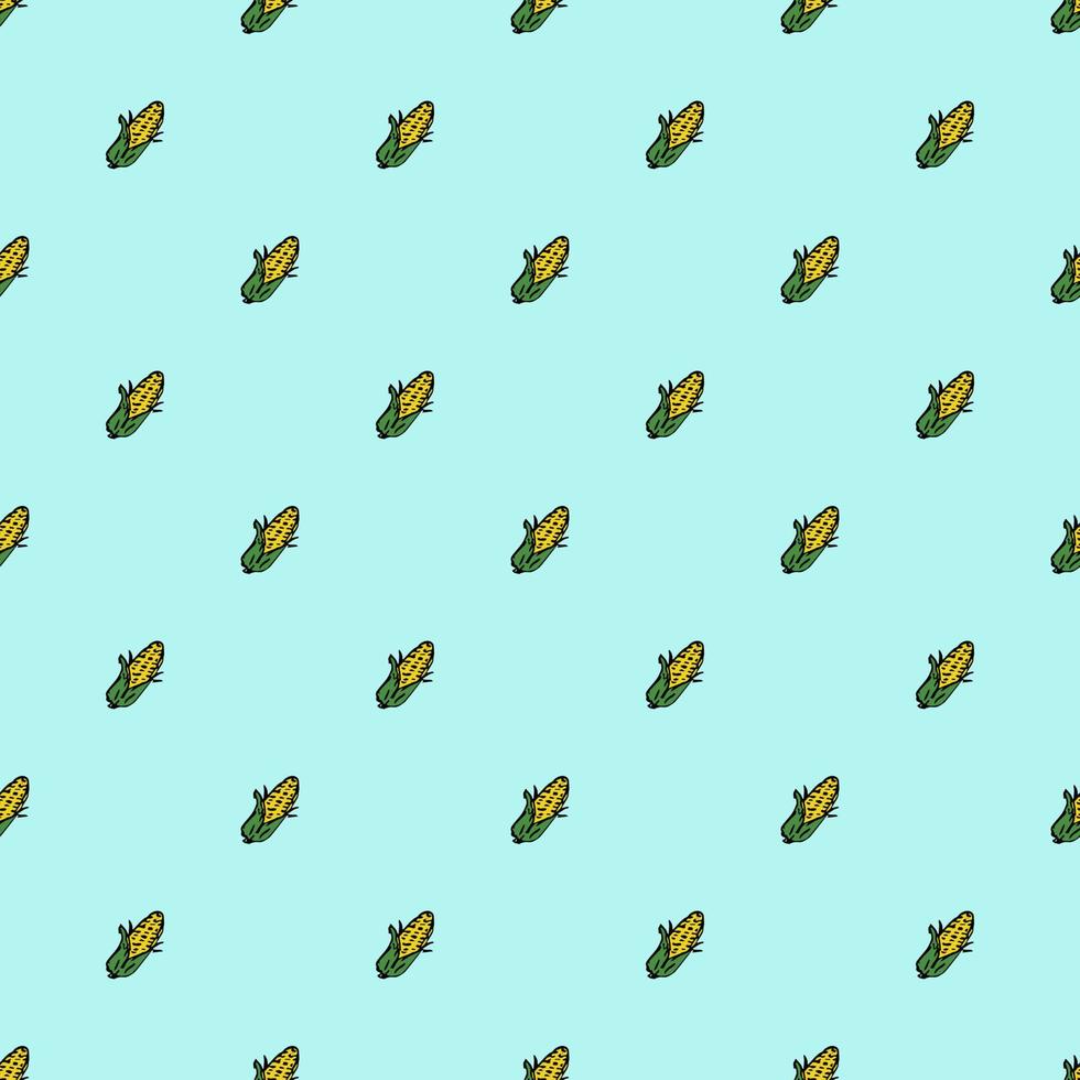 Seamless pattern with yellow corn icons. Colored corn background. Doodle vector illustration with vegetables