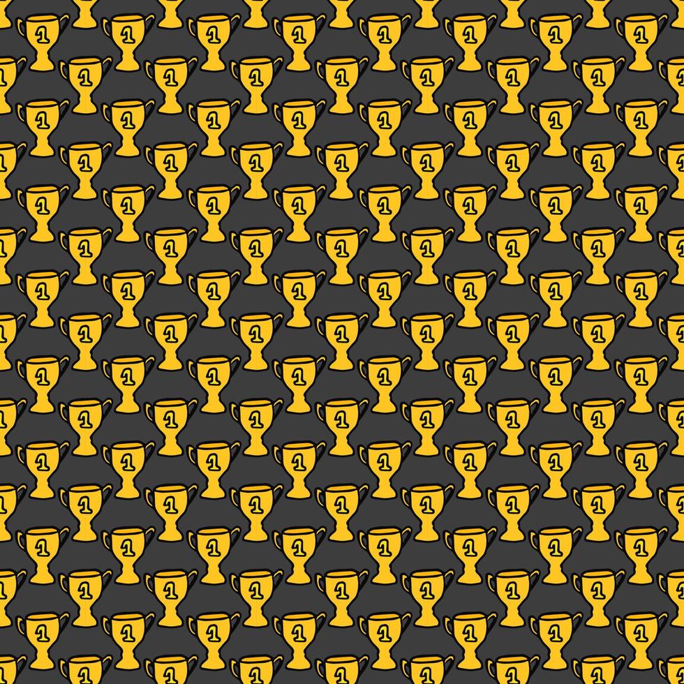 Seamless doodle pattern with championship cup. vector illustration with golden cup. Sport background