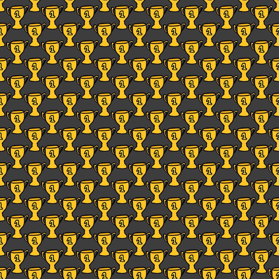 Seamless doodle pattern with championship cup. vector illustration with golden cup. Sport background