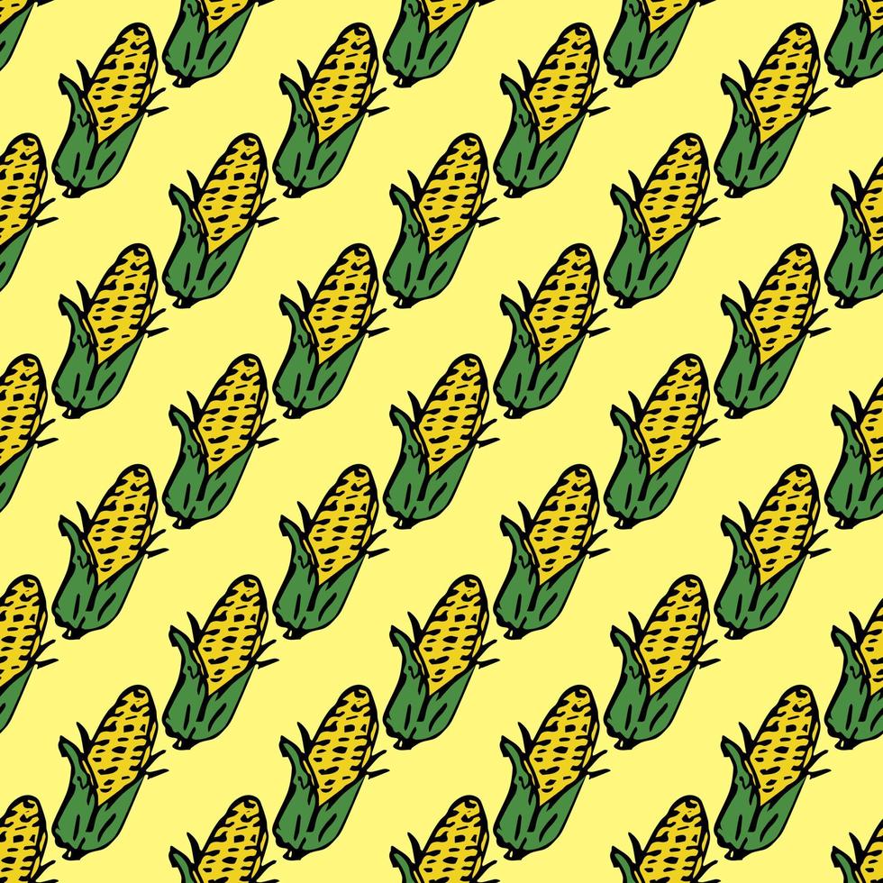 Seamless pattern with yellow corn icons. Colored corn background. Doodle vector illustration with vegetables