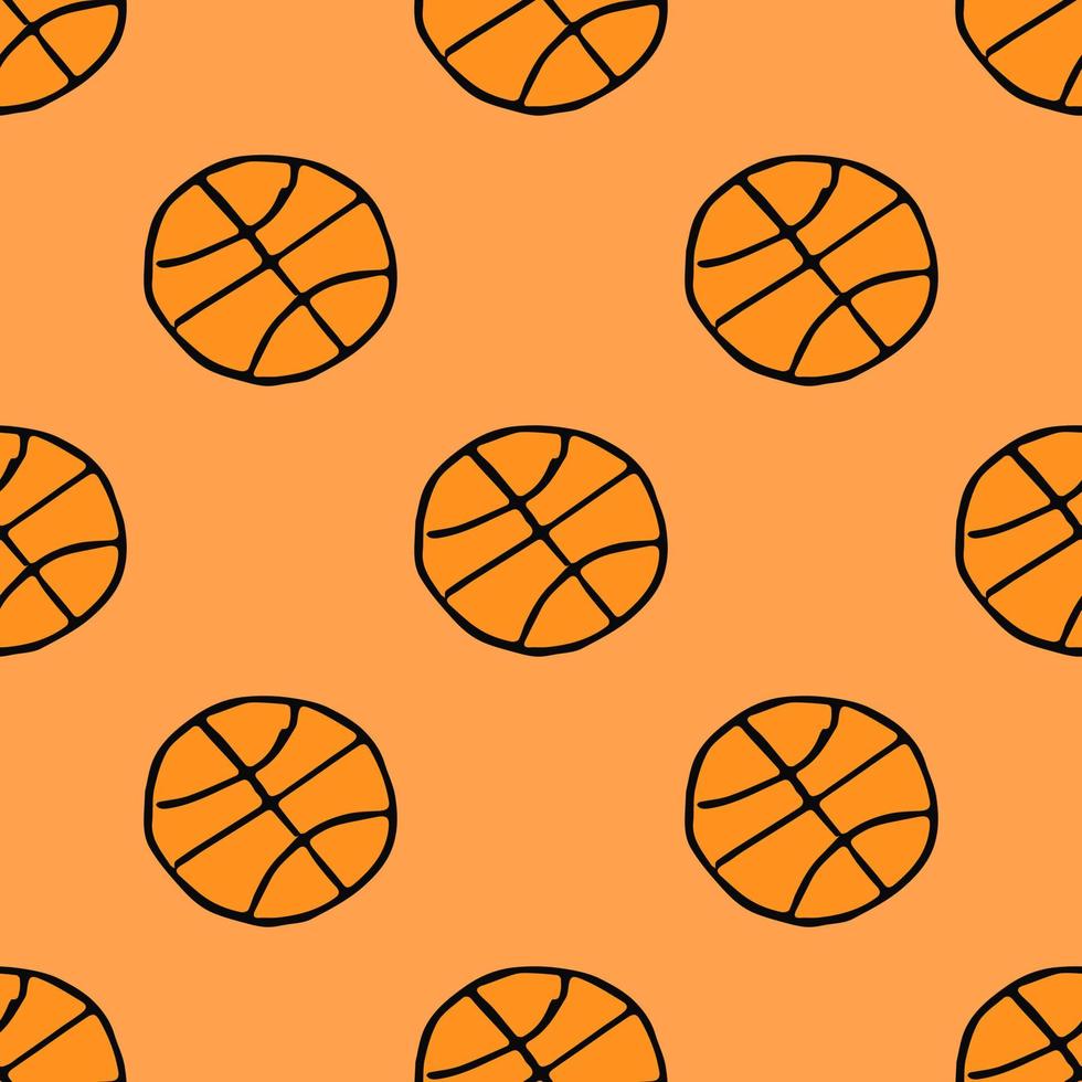 patrón de garabato sin costuras con pelota de baloncesto. ilustración vectorial con pelota de baloncesto sobre fondo naranja vector