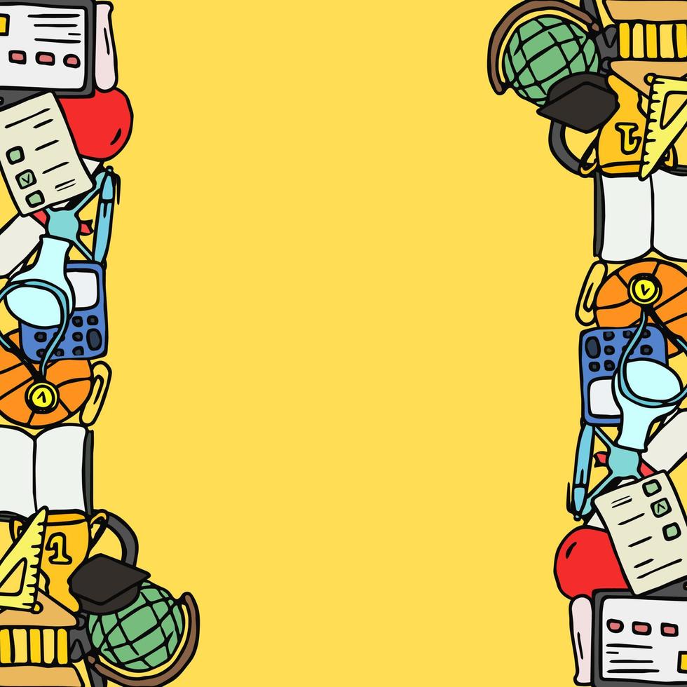 Colored vector education icons with place for text. Doodle vector frame with education icons