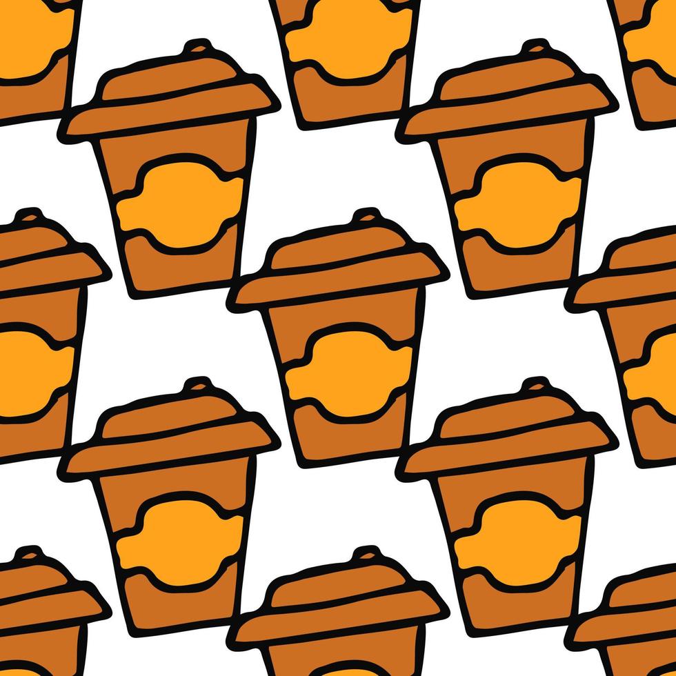 Seamless coffee pattern. Doodle vector with cup of coffee. Vintage coffe background