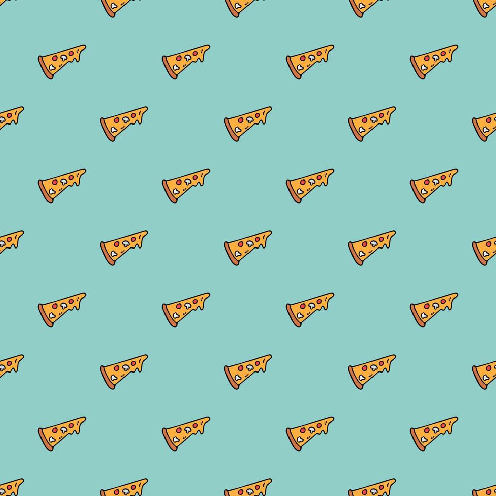 Seamless pizza pattern. Colored pizza background. Doodle vector pizza illustration