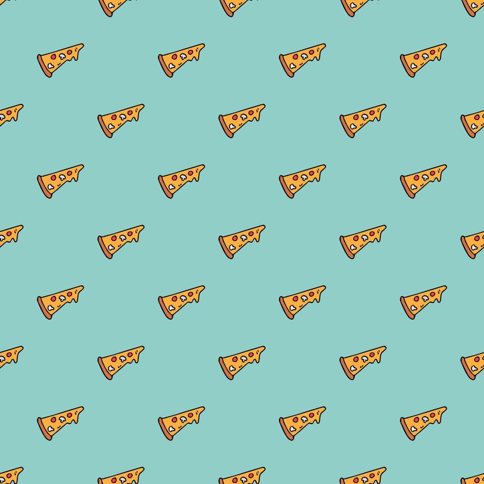 Seamless pizza pattern. Colored pizza background. Doodle vector pizza illustration