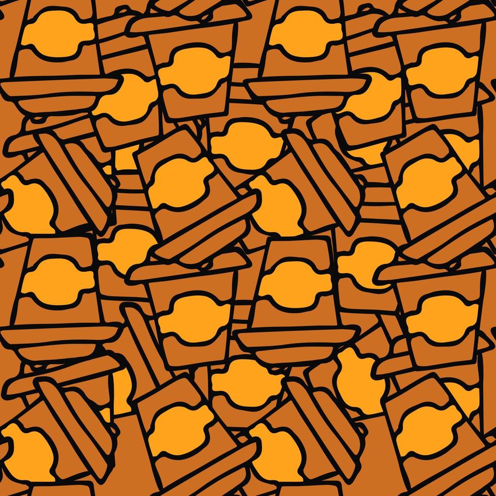 Seamless coffee pattern. Doodle vector with cup of coffee. Vintage coffe background