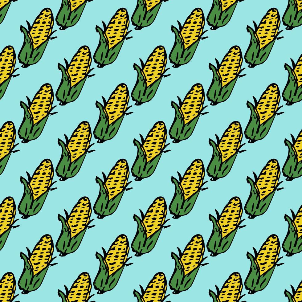 Seamless pattern with yellow corn icons. Colored corn background. Doodle vector illustration with vegetables