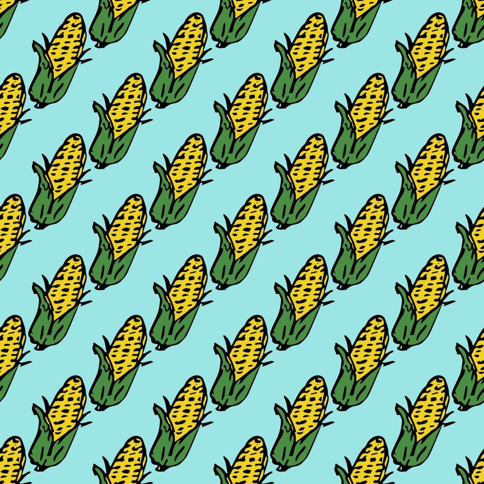 Seamless pattern with yellow corn icons. Colored corn background. Doodle vector illustration with vegetables