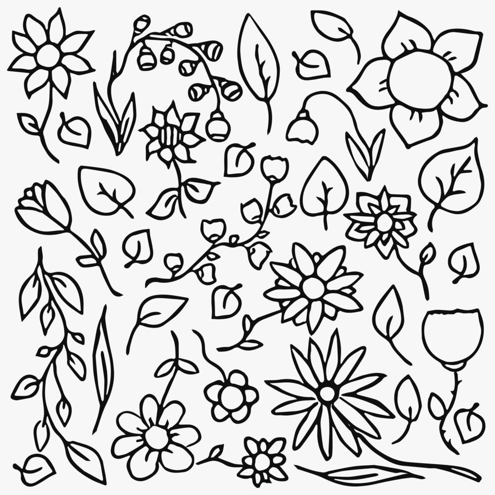iconos de flores sobre fondo blanco. Doodle ilustración vectorial con flores sobre fondo blanco. estampado de flores de la vendimia vector