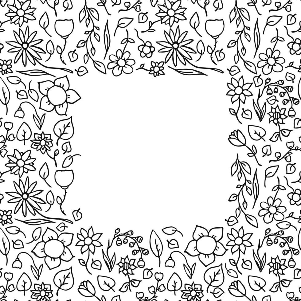 patrón de vector floral transparente con lugar para el texto. garabato, vector, con, patrón floral, blanco, fondo. estampado de flores de la vendimia